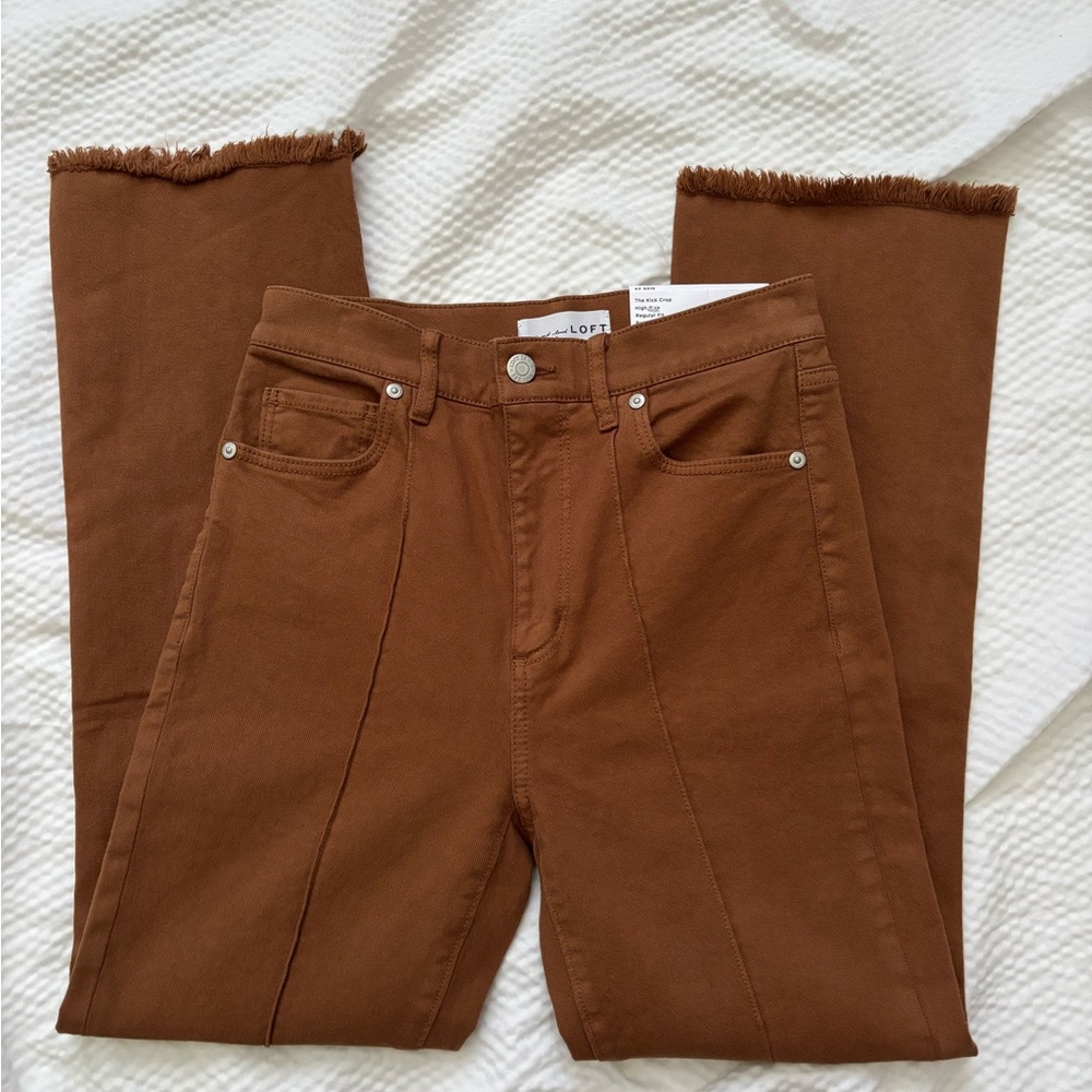 LOFT The Kick Flare High Rise Cognac Jeans - Picture 3 of 9
